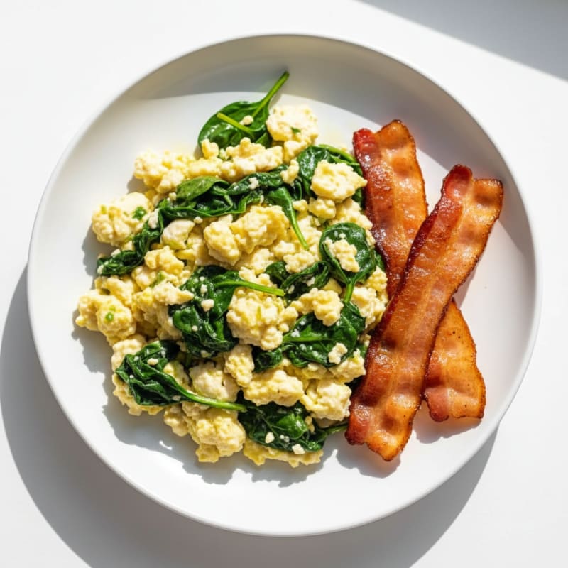 Cottage Cheese Scramble with Spinach and Turkey Bacon
