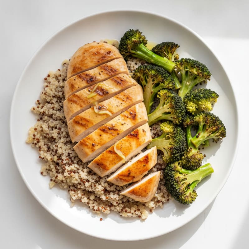 Grilled Chicken Breast with Quinoa and Roasted Broccoli