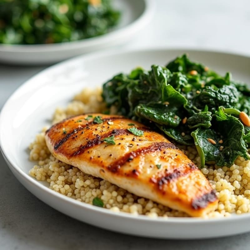 Pan-Seared Chicken and Quick-Cook Greens with Fluffy Quinoa