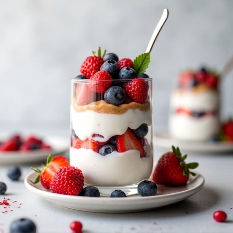 Greek Yogurt Protein Parfait with Mixed Berries and Almond Butter