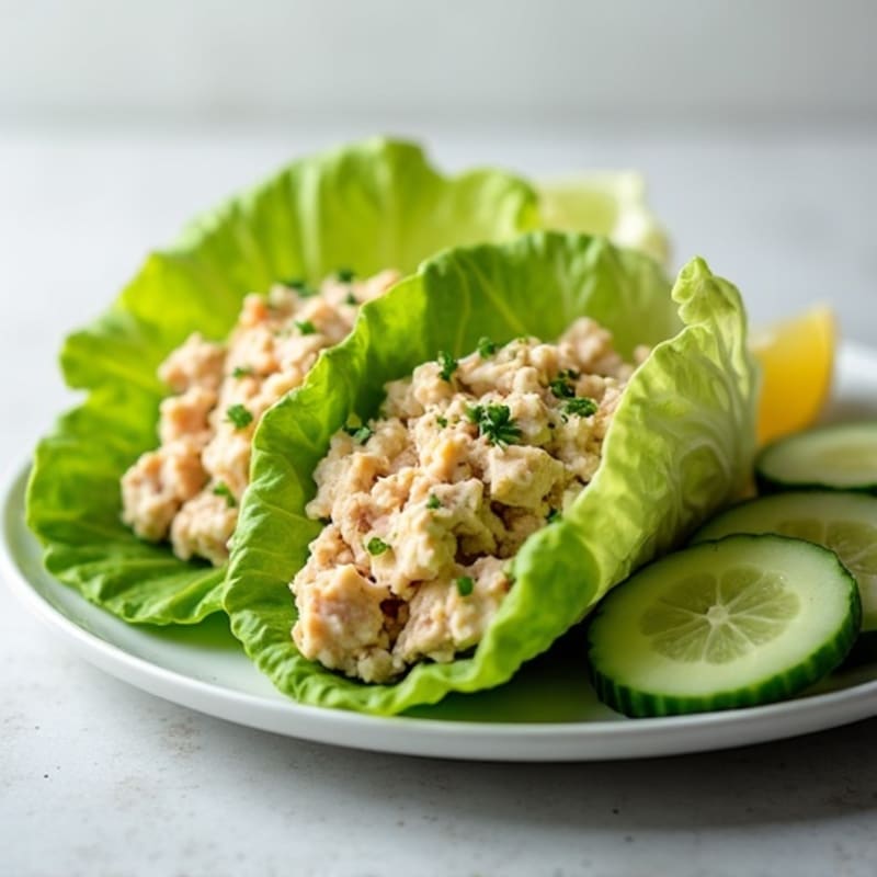 Tuna Salad Lettuce Wraps with Sliced Cucumbers