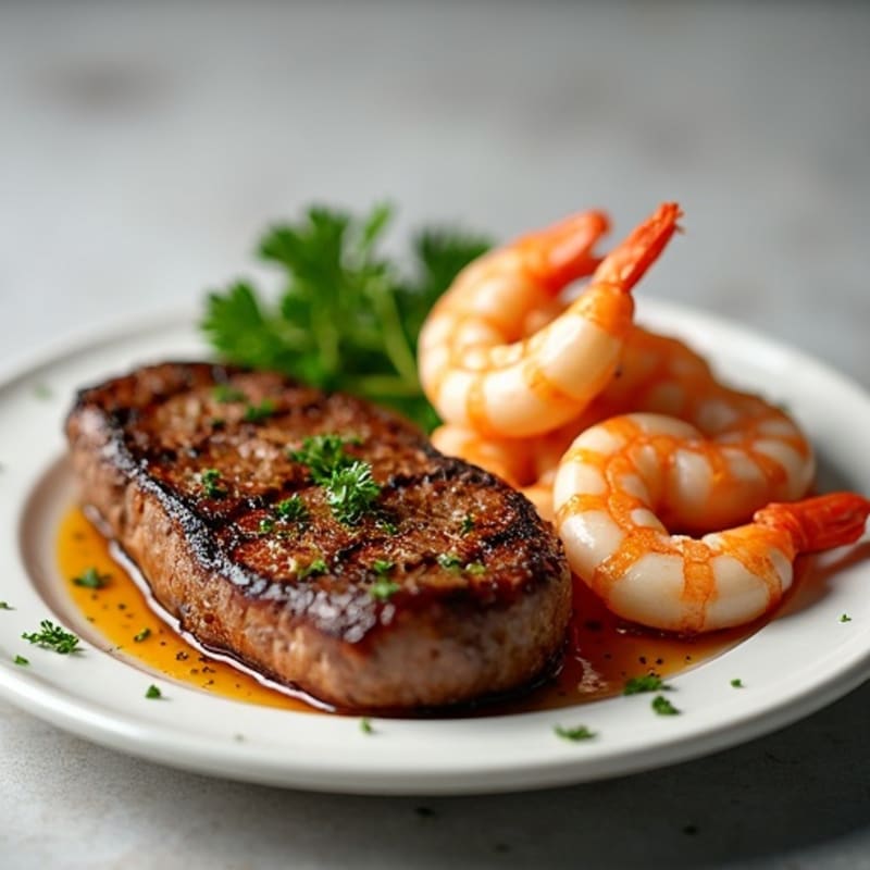 Herb-Crusted Steak and Garlic Butter Shrimp Duo