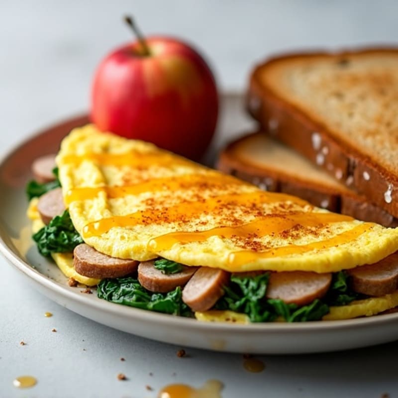 Egg White Spinach Omelette with Turkey Sausage and Toast with Apple Drizzle