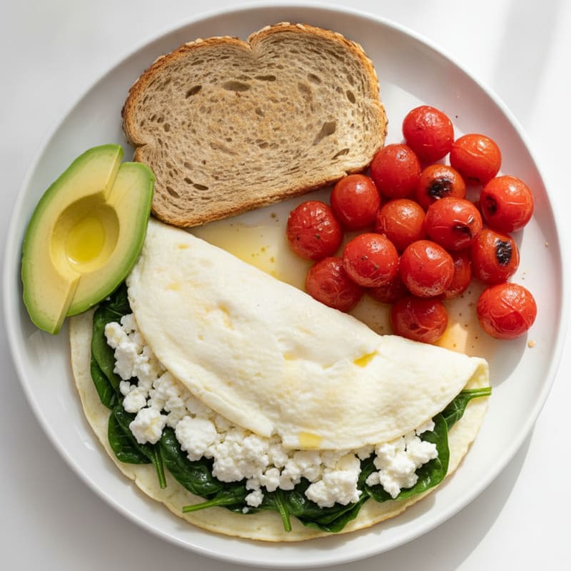 Egg White Spinach Omelet with Cottage Cheese and Cherry Tomatoes