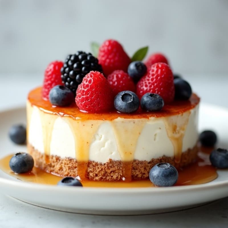 Silky Greek Yogurt Protein Cheesecake with Fresh Berries