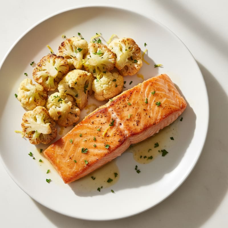 Seared Salmon Fillet with Roasted Cauliflower and Lemon Zest