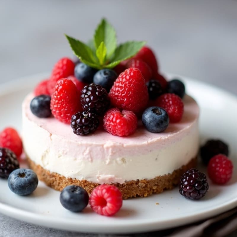 Greek Yogurt Protein Cheesecake with Mixed Berries