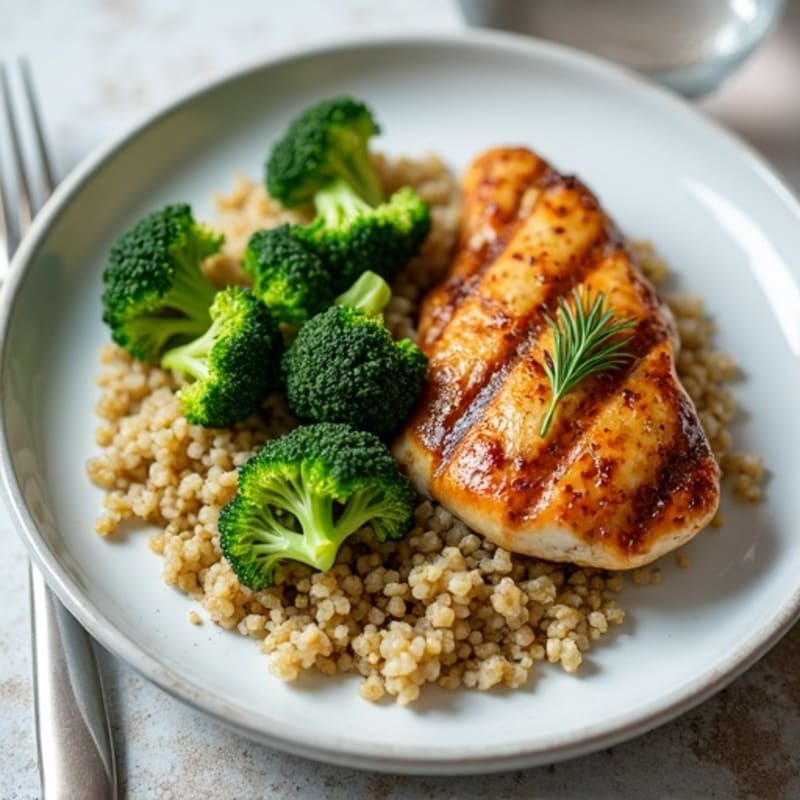 Grilled Chicken Breast with Quinoa and Roasted Broccoli