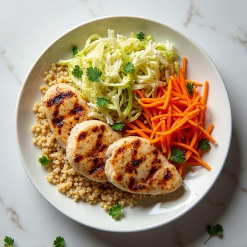 Grilled Chicken Breast with Crunchy Slaw and Quinoa