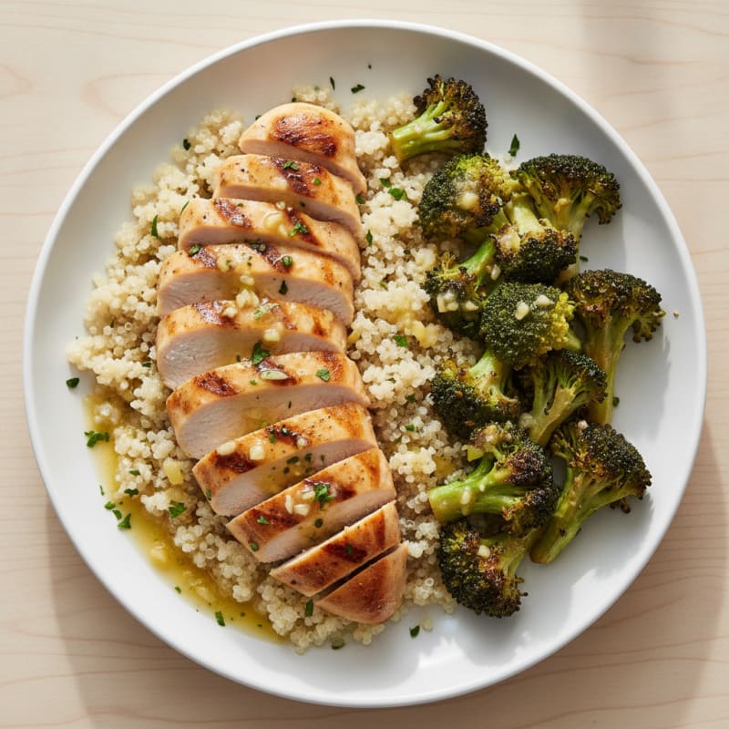 Grilled Chicken Breast with Quinoa and Roasted Broccoli
