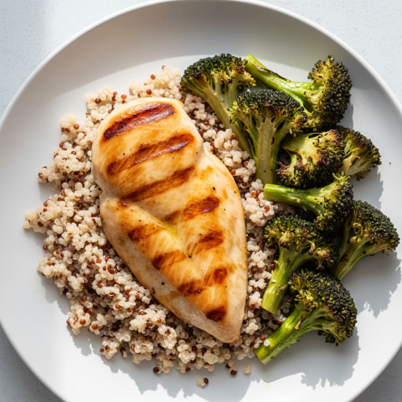 Grilled Chicken Breast with Quinoa and Roasted Broccoli