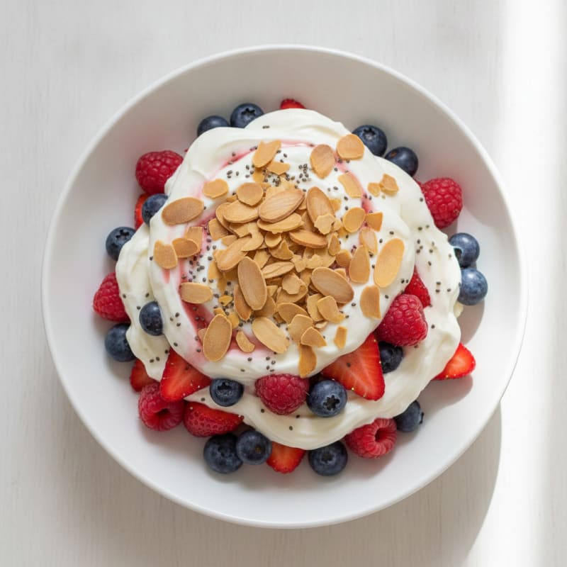 Creamy Greek Yogurt Protein Parfait with Mixed Berries and Almonds