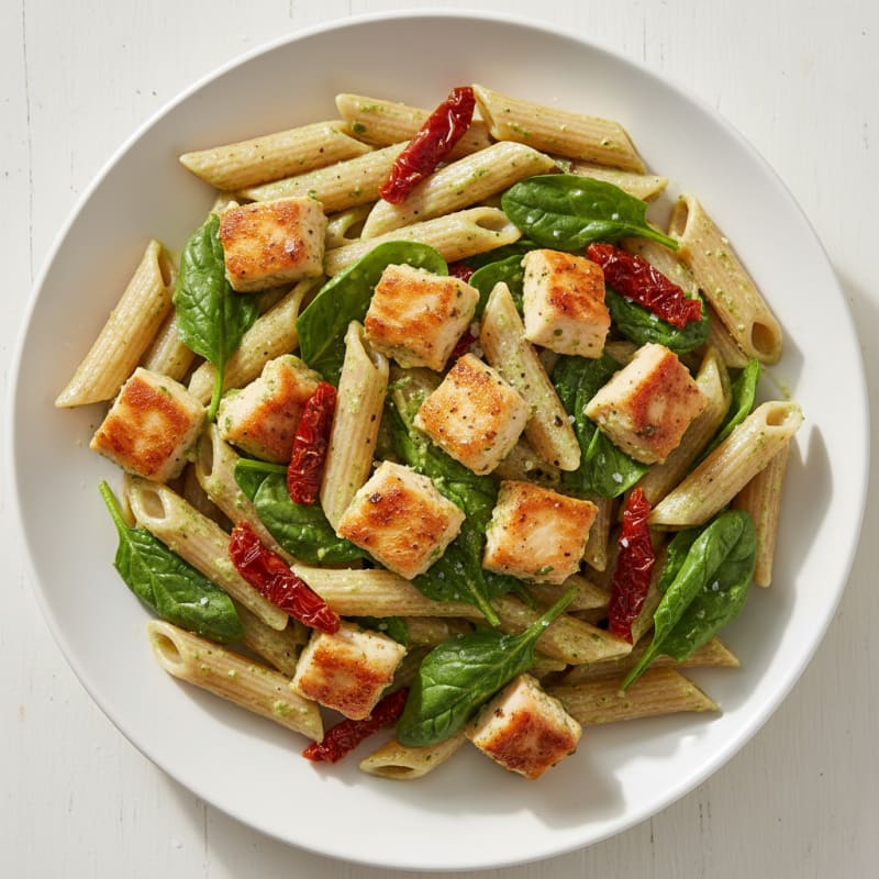 Creamy Pesto Chicken Pasta with Sun-Dried Tomatoes