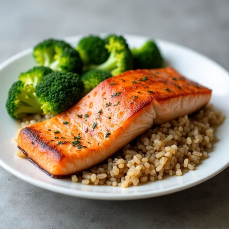 Seared Salmon with Steamed Broccoli and Brown Rice