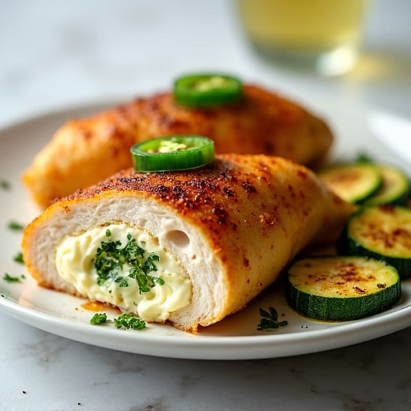 Spicy Jalapeño Cream Cheese Stuffed Chicken with Roasted Zucchini