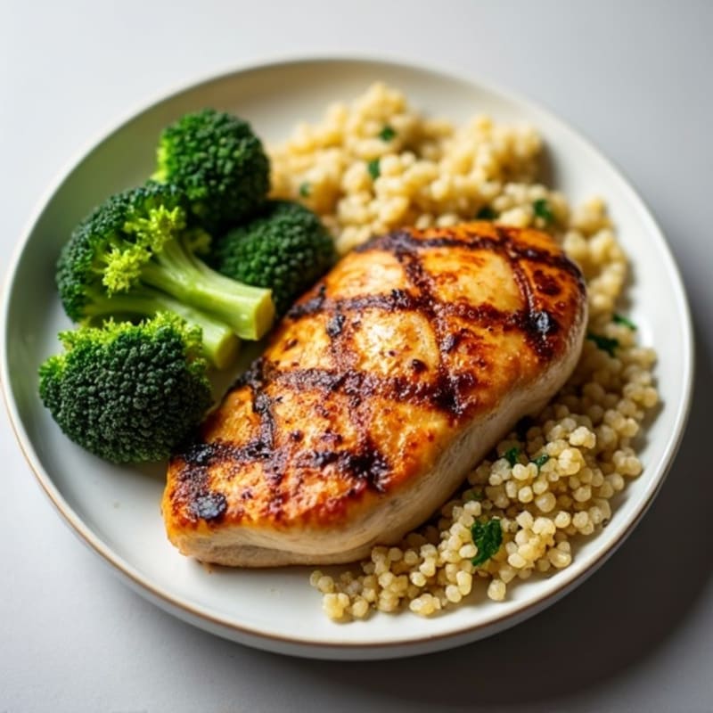 Grilled Chicken Breast with Roasted Broccoli and Quinoa