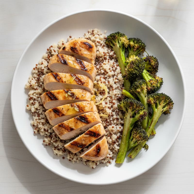 Grilled Chicken Breast with Quinoa and Roasted Broccoli