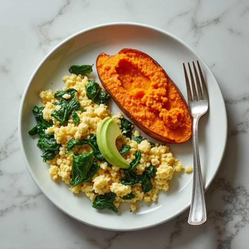 Egg White Scramble with Spinach and Roasted Sweet Potato