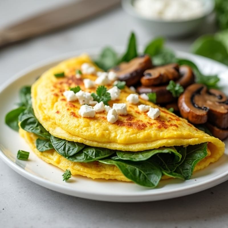 Egg White Spinach Omelette with Cottage Cheese and Sautéed Mushrooms
