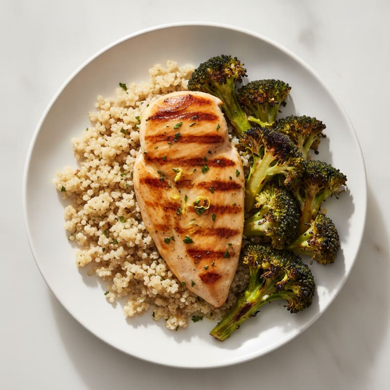 Grilled Chicken Breast with Quinoa and Roasted Broccoli