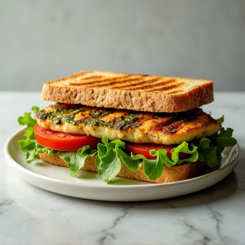 Grilled Pesto Chicken Sandwich with Fresh Greens