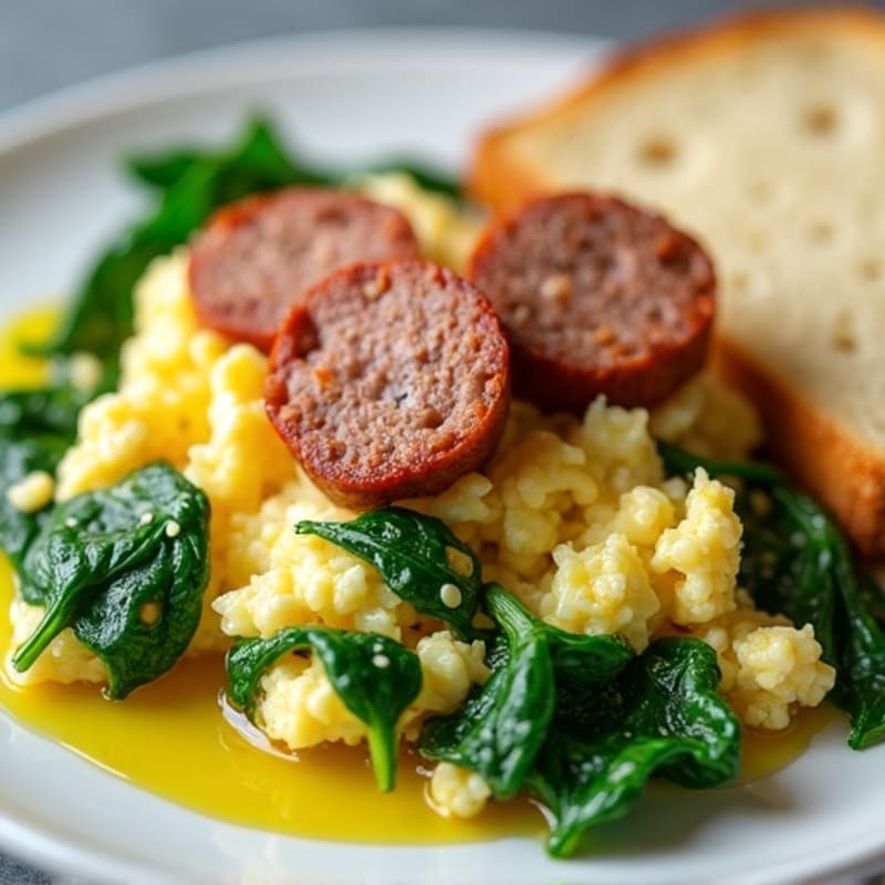 Egg White and Spinach Scramble with Turkey Sausage
