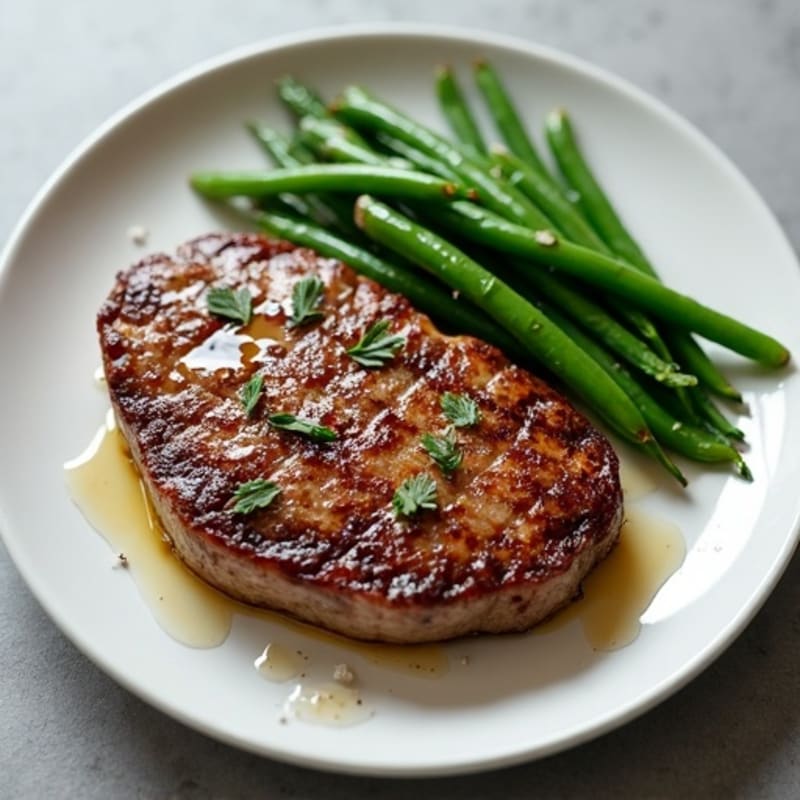 Seared Lean Beef Steak with Steamed Green Beans