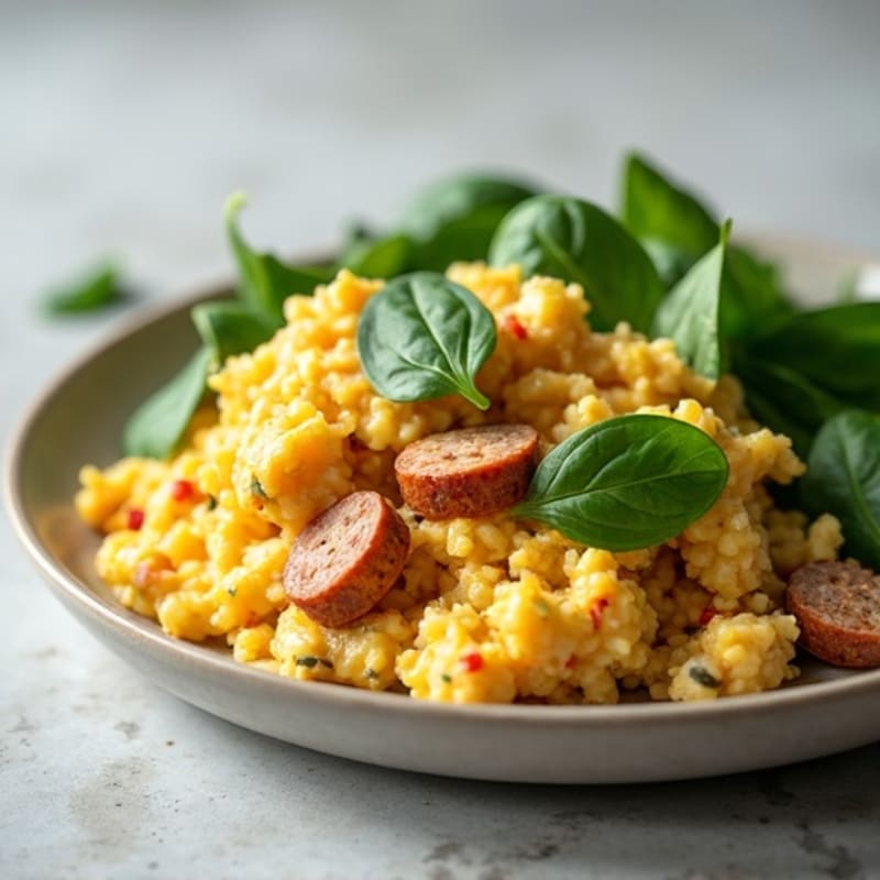 Egg White Scramble with Turkey Sausage and Spinach
