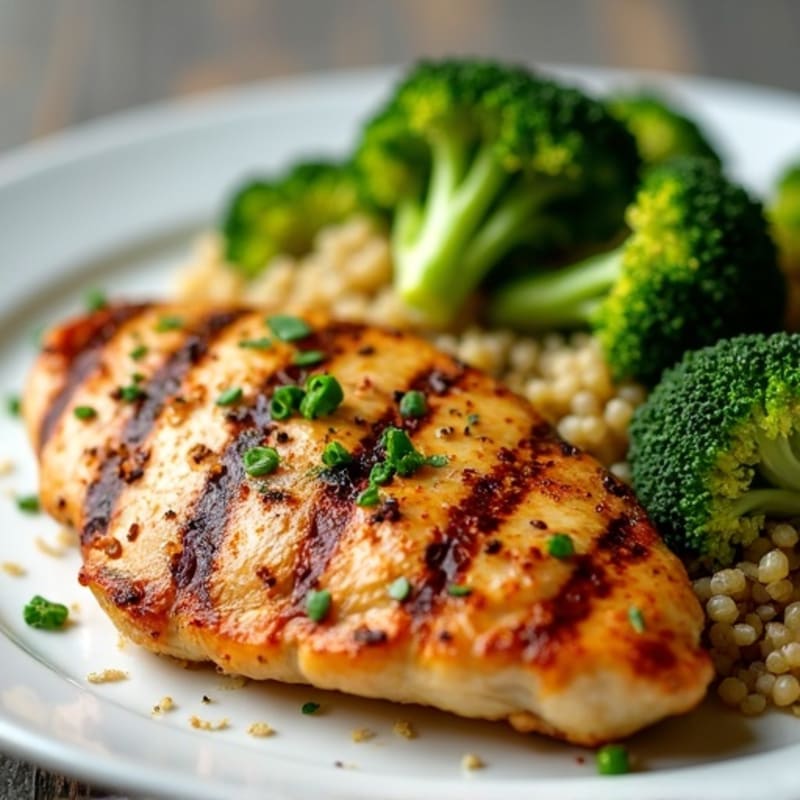 Grilled Chicken Breast with Quinoa and Roasted Broccoli