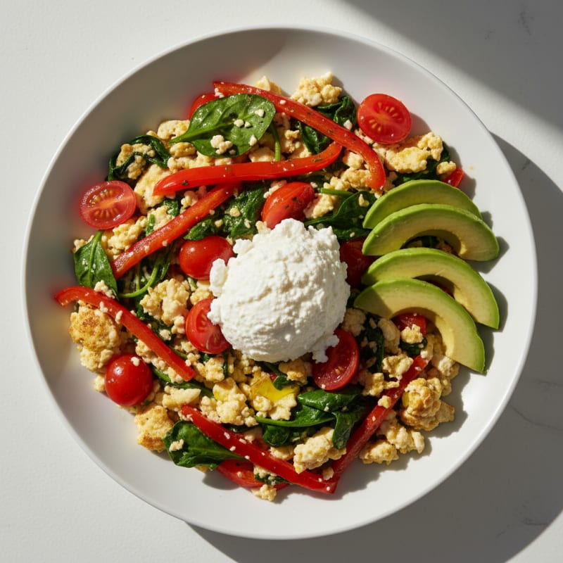 Egg White Veggie Scramble with Cottage Cheese