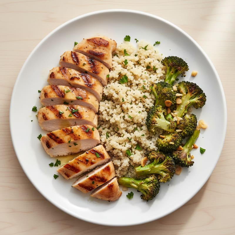 Grilled Chicken Breast with Quinoa and Roasted Broccoli
