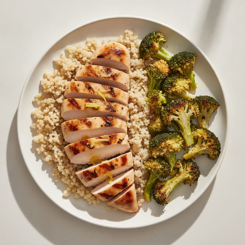 Grilled Chicken Breast with Roasted Broccoli and Quinoa