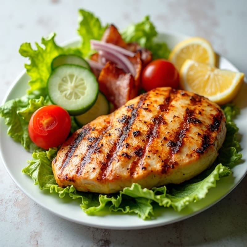 Grilled Chicken and Crispy Bacon Salad with Fresh Garden Vegetables