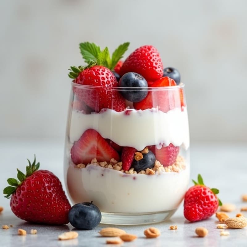 Creamy Greek Yogurt Parfait with Mixed Berries and Almonds