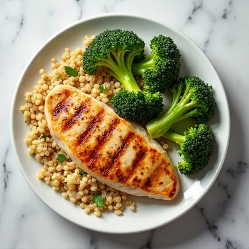 Grilled Chicken Breast with Quinoa and Roasted Broccoli
