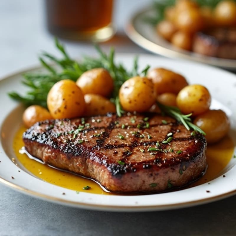 Pan-Seared Steak with Crispy Garlic Herb Roasted Potatoes