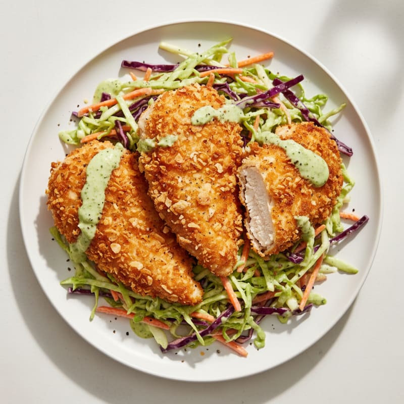 Crispy Buttermilk Fried Chicken with Zesty Slaw