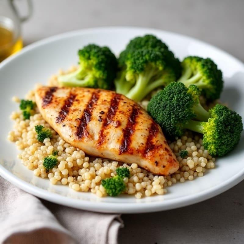 Grilled Chicken Breast with Quinoa and Roasted Broccoli