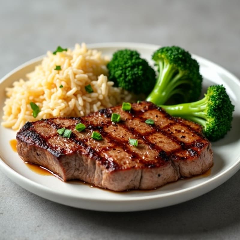 Seared Steak with Jasmine Rice and Steamed Broccoli