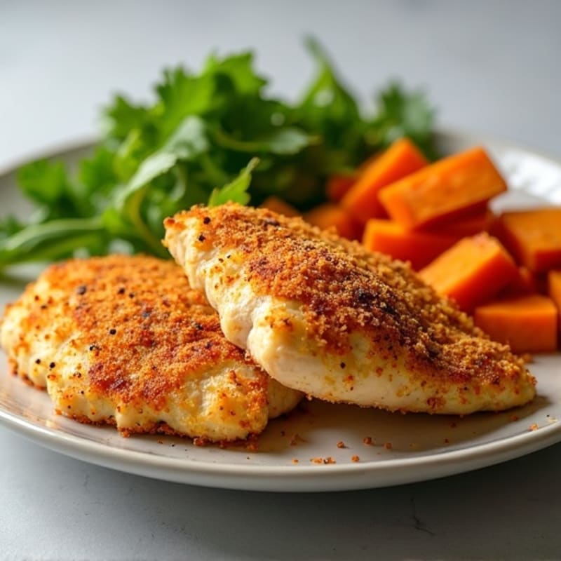 Crunchy Baked Chicken Tenderloins with Roasted Sweet Potatoes