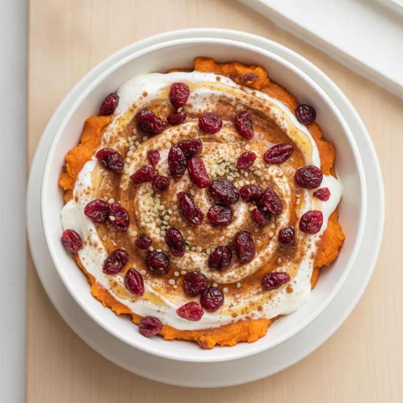 Sweet Potato Yogurt Bowl with Dried Cranberries