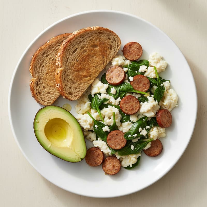 Egg White and Spinach Scramble with Turkey Sausage