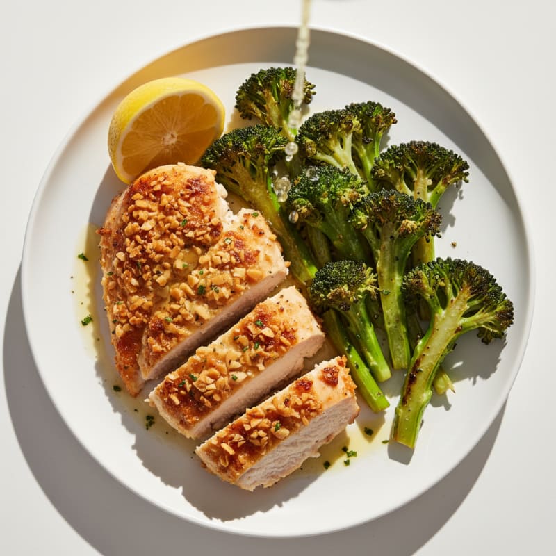 Crispy Chicken Breast with Roasted Broccoli and Lemon