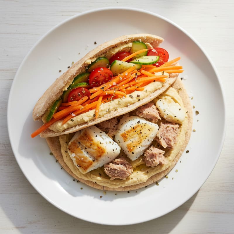 Mediterranean Fish and Hummus Pita