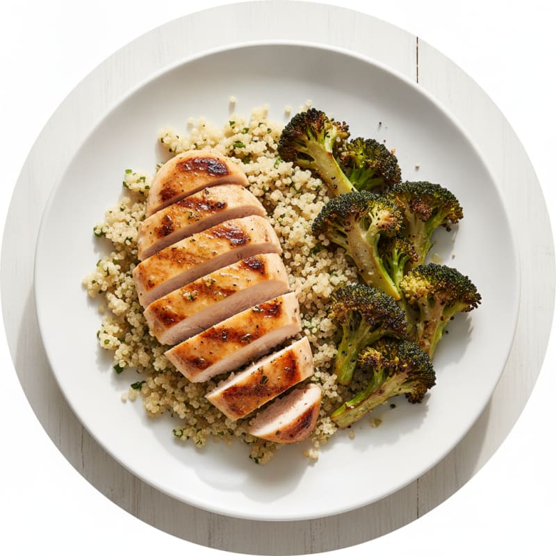 Grilled Chicken Breast with Quinoa and Roasted Broccoli