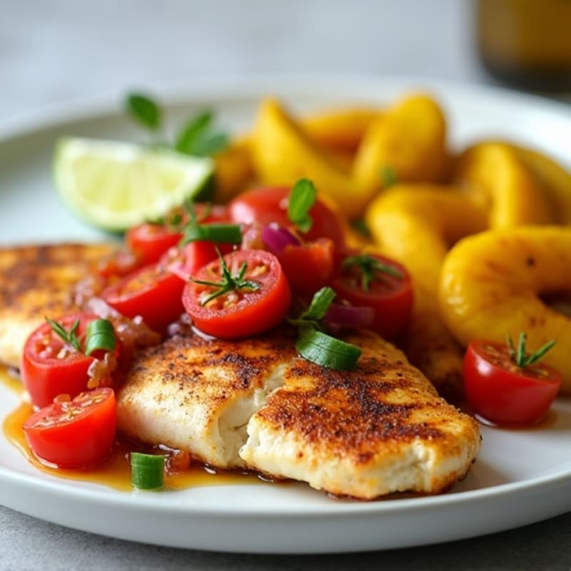 Grilled Tilapia with Tomato-Onion Relish and Steamed Plantains
