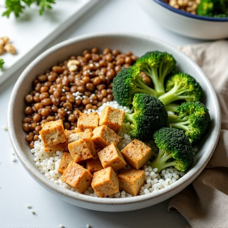 Lentil Walnut Protein Bowl with Roasted Broccoli
