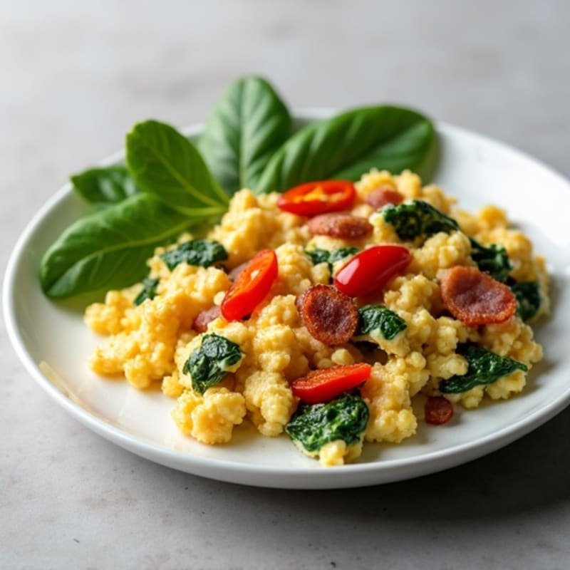 Cottage Cheese Scramble with Spinach and Turkey Bacon