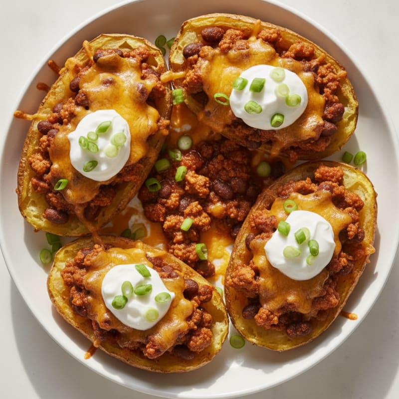 Loaded Chili Cheese Potato Skins