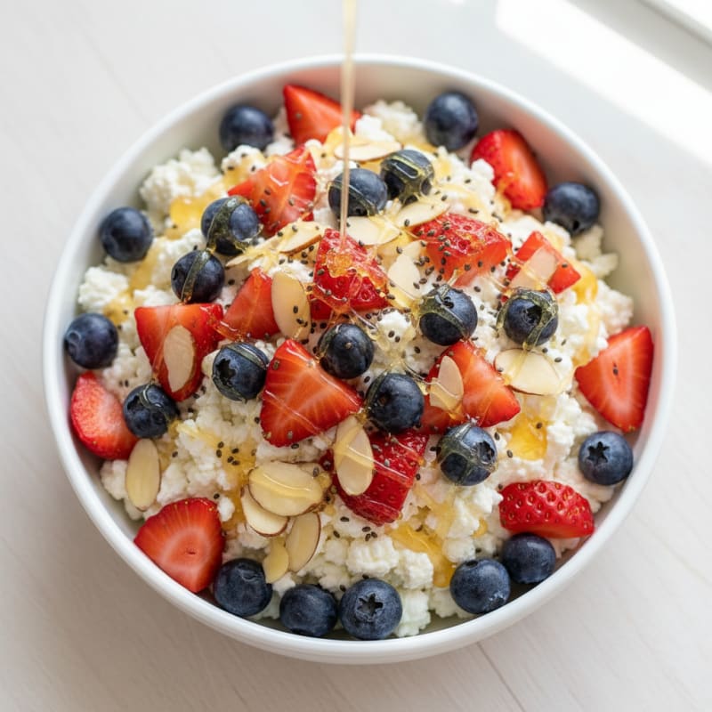 Cottage Cheese Berry Bowl with Chia and Almonds